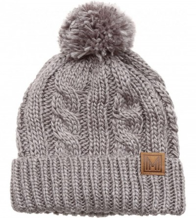 Skullies & Beanies Winter Oversized Cable Knitted Pom Pom Beanie Hat with Fleece Lining. - Grey - C3186MK6YCX $13.46