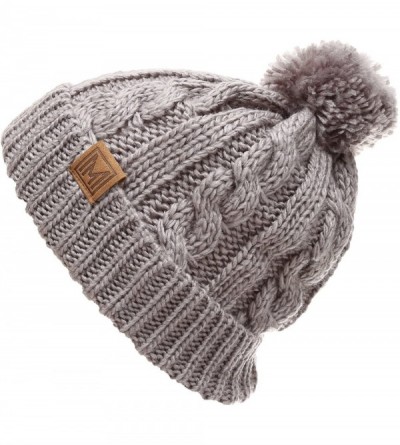 Skullies & Beanies Winter Oversized Cable Knitted Pom Pom Beanie Hat with Fleece Lining. - Grey - C3186MK6YCX $13.46