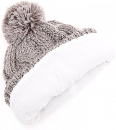 Skullies & Beanies Winter Oversized Cable Knitted Pom Pom Beanie Hat with Fleece Lining. - Grey - C3186MK6YCX $13.46