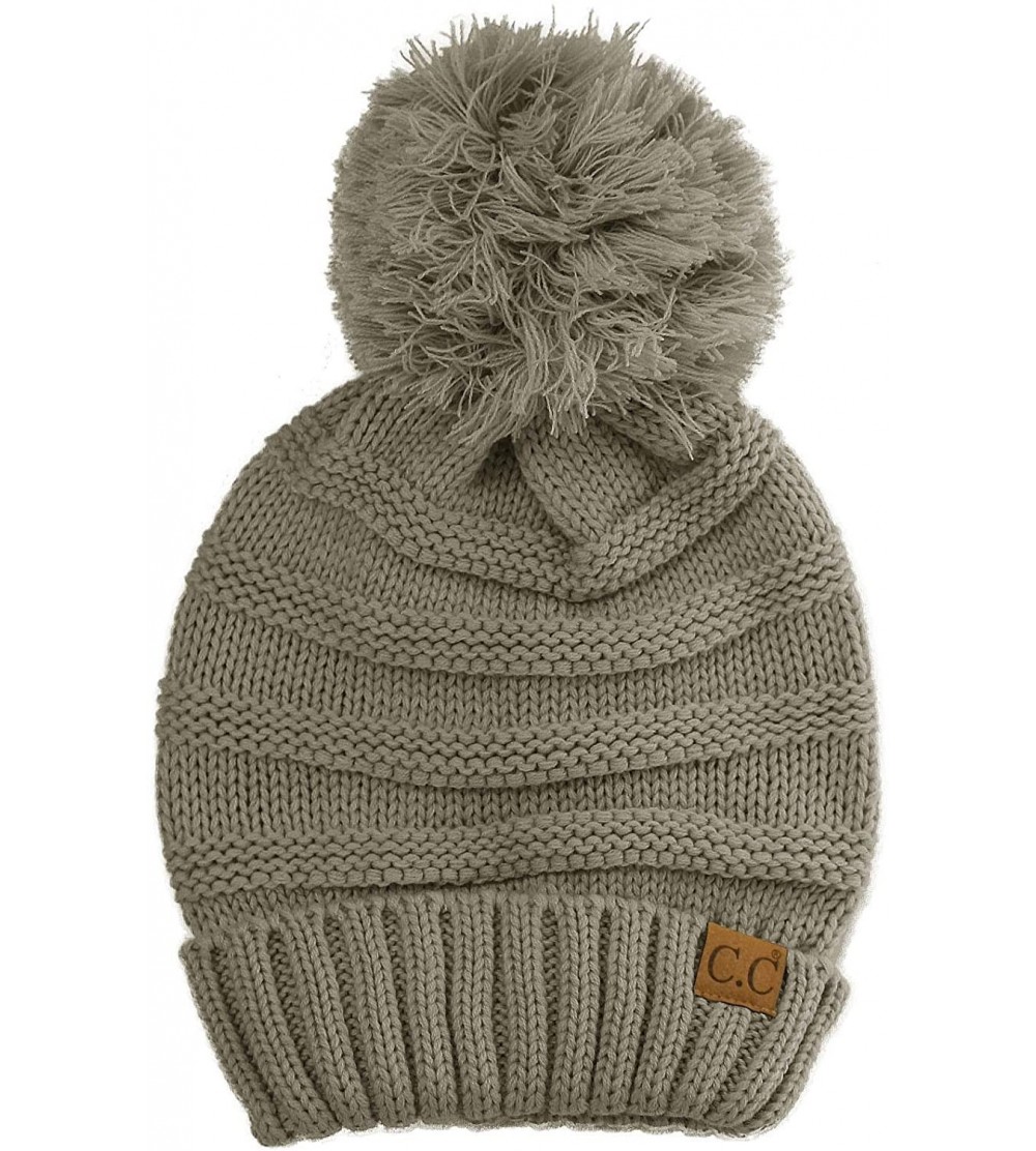 Skullies & Beanies Oversized Super Big Slouchy Pom Pom Warm Chunky Stretchy Knit Beanie Hat - Solid Lt. Melange Gray - CG185U...