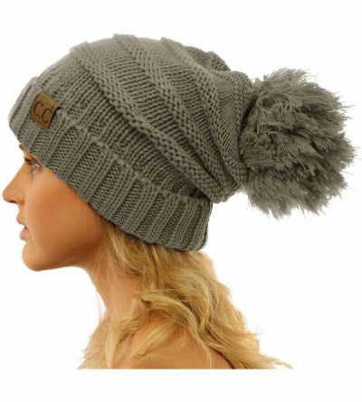 Skullies & Beanies Oversized Super Big Slouchy Pom Pom Warm Chunky Stretchy Knit Beanie Hat - Solid Lt. Melange Gray - CG185U...