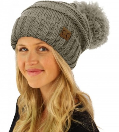 Skullies & Beanies Oversized Super Big Slouchy Pom Pom Warm Chunky Stretchy Knit Beanie Hat - Solid Lt. Melange Gray - CG185U...