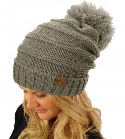 Skullies & Beanies Oversized Super Big Slouchy Pom Pom Warm Chunky Stretchy Knit Beanie Hat - Solid Lt. Melange Gray - CG185U...