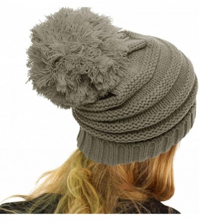 Skullies & Beanies Oversized Super Big Slouchy Pom Pom Warm Chunky Stretchy Knit Beanie Hat - Solid Lt. Melange Gray - CG185U...