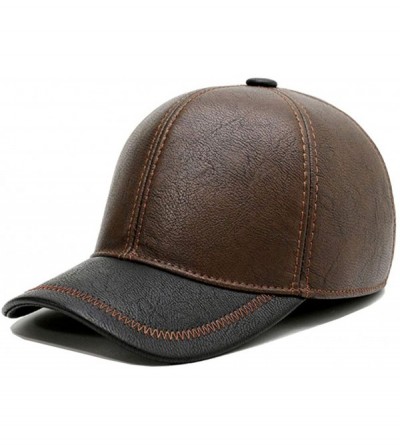 Newsboy Caps Men's Winter Warm Leather Peaked Baseball Cap Driving Hat with Earmuffs - Brown - CK18XNULM4U $14.41