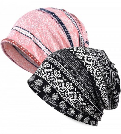 Skullies & Beanies Skullies Beanies Thin Bonnet Cap Autumn Casual Beanies Hat - 2 Pack Black & Pink - C818RY3TWO7 $11.43