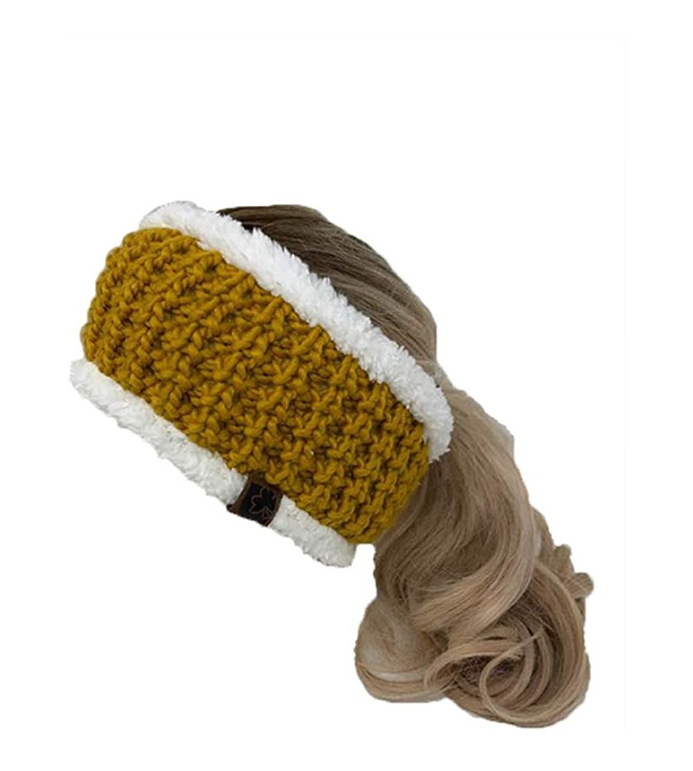 Skullies & Beanies Winter Beanie Headwrap Hat Cap Fashion Stretch Knit Fuzzy Polar Fleece Lined Ear Warmer Headband - Mustard...