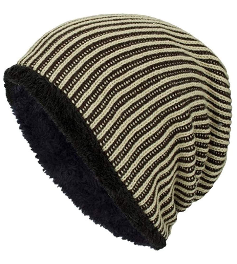 Skullies & Beanies Men Winter Stripe Knit Beanie Hats Wool Knit Warm Hat Ski Caps - Yellow - CO188O7LH70 $7.06