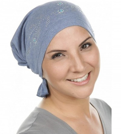 Skullies & Beanies The Abbey Cap with Rhinestones Chemo Caps Cancer Hats for Women - 15 -Light Denim W/Crystal Island Flower ...
