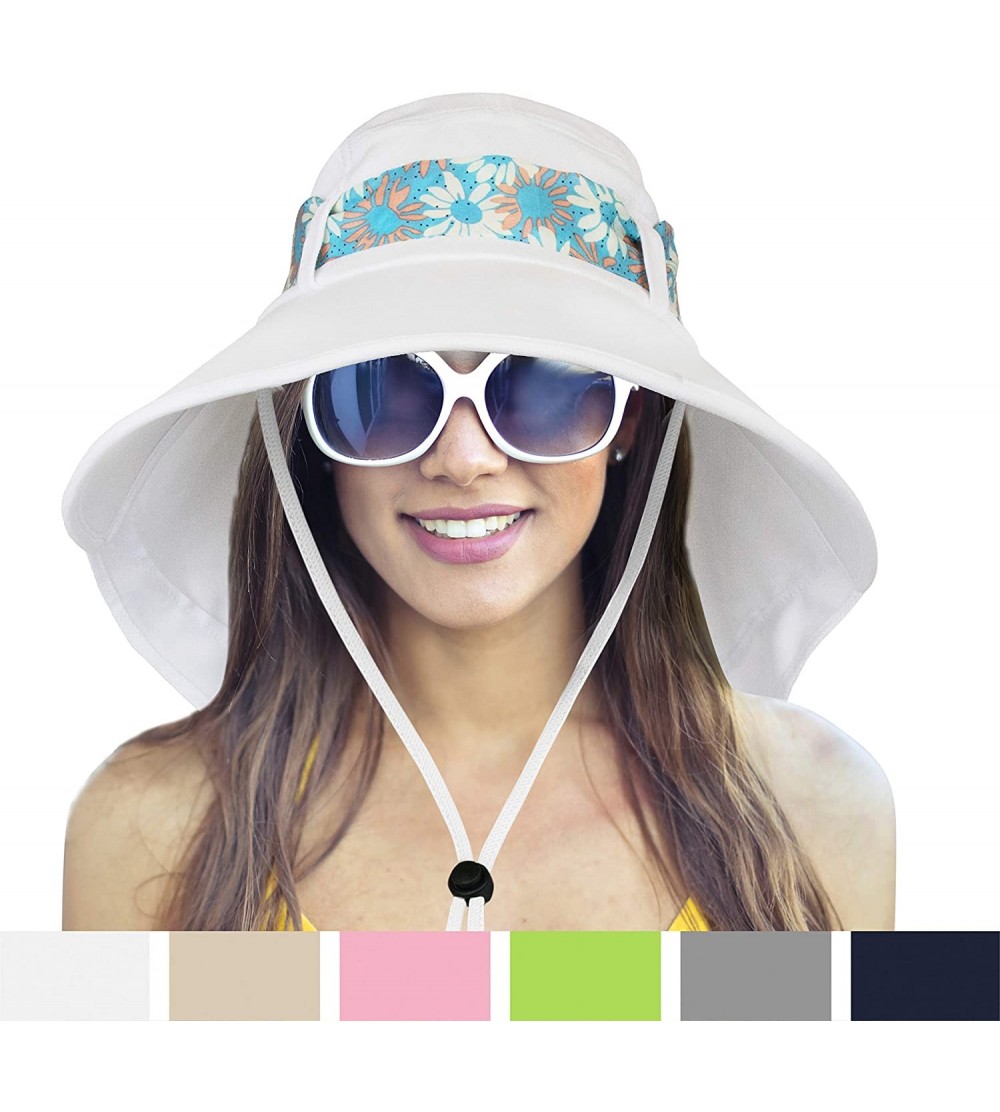 Sun Hats Women Sun Hat with Neck Flap Wide Brim Outdoor Hat for Hiking- Beach- Fishing - White - CS186I32NEL $9.48