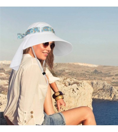 Sun Hats Women Sun Hat with Neck Flap Wide Brim Outdoor Hat for Hiking- Beach- Fishing - White - CS186I32NEL $9.48