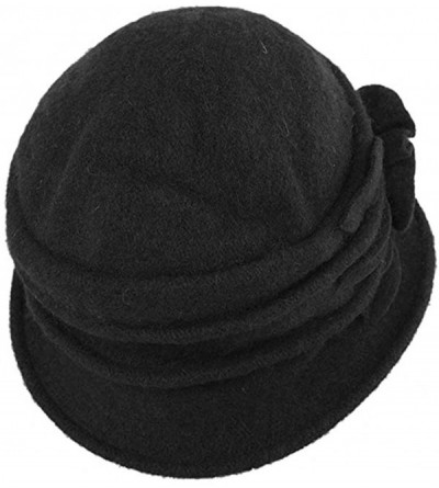 Fedoras Women's Floral Trimmed Wool Blend Cloche Winter Hat - Model a - Black - CI188TM4WKE $25.88