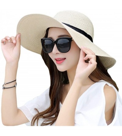 Sun Hats Womens Summer Wide Brim Straw Hat Foldable Roll up Beach Sun Hat UPF 50+ - Beige(0204) - CL18N8U3AS0 $29.10