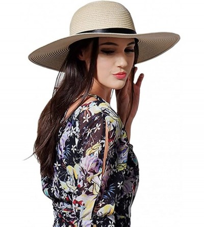 Sun Hats Womens Summer Wide Brim Straw Hat Foldable Roll up Beach Sun Hat UPF 50+ - Beige(0204) - CL18N8U3AS0 $25.29