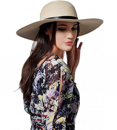 Sun Hats Womens Summer Wide Brim Straw Hat Foldable Roll up Beach Sun Hat UPF 50+ - Beige(0204) - CL18N8U3AS0 $12.47