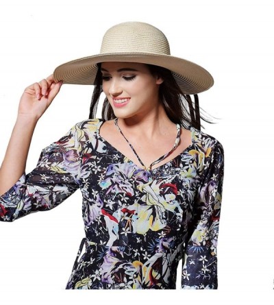 Sun Hats Womens Summer Wide Brim Straw Hat Foldable Roll up Beach Sun Hat UPF 50+ - Beige(0204) - CL18N8U3AS0 $25.29