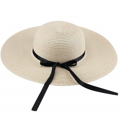 Sun Hats Womens Summer Wide Brim Straw Hat Foldable Roll up Beach Sun Hat UPF 50+ - Beige(0204) - CL18N8U3AS0 $12.47