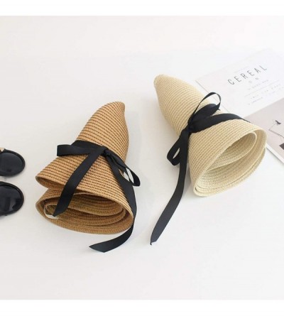 Sun Hats Womens Summer Wide Brim Straw Hat Foldable Roll up Beach Sun Hat UPF 50+ - Beige(0204) - CL18N8U3AS0 $12.47