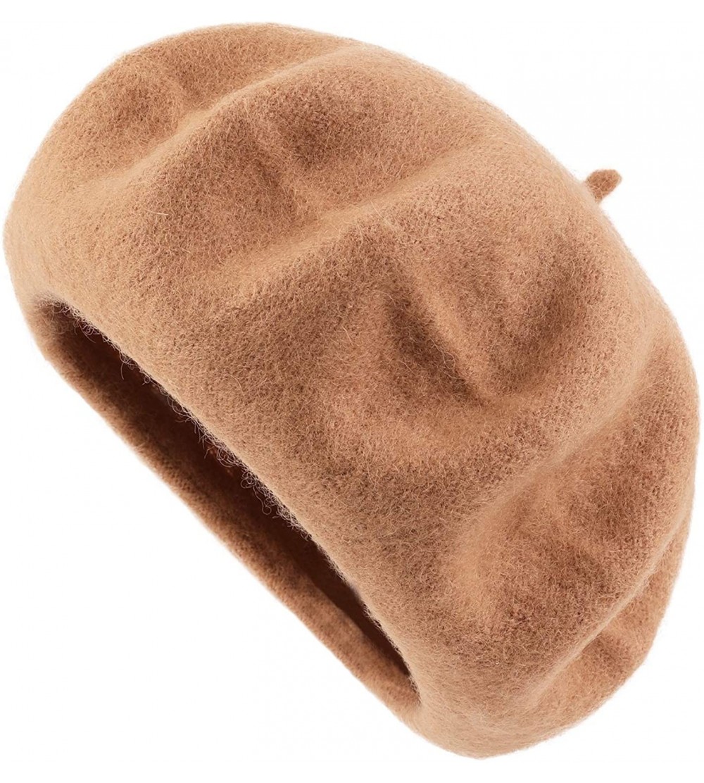 Berets Womens Classic Solid Color Knitted Wool French Beret - Camel - CY187N4NYH8 $11.09