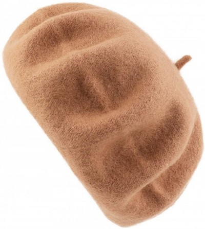 Berets Womens Classic Solid Color Knitted Wool French Beret - Camel - CY187N4NYH8 $11.09