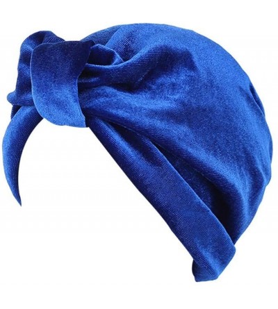 Skullies & Beanies ❤Women Indian Style Velvet Turban Hat Bandana Chemo Head Wrap Muslim Headscarf (Blue-2) - Blue-2 - C818LMU...