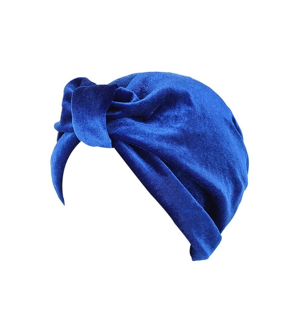 Skullies & Beanies ❤Women Indian Style Velvet Turban Hat Bandana Chemo Head Wrap Muslim Headscarf (Blue-2) - Blue-2 - C818LMU...