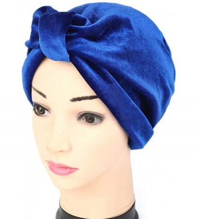 Skullies & Beanies ❤Women Indian Style Velvet Turban Hat Bandana Chemo Head Wrap Muslim Headscarf (Blue-2) - Blue-2 - C818LMU...