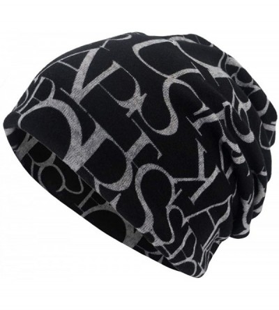 Skullies & Beanies Slouchy Beanie Hat Unisex Letter Print Scarf Casual Outdoor Convertible Skull Cap Windproof Hats - Black-1...