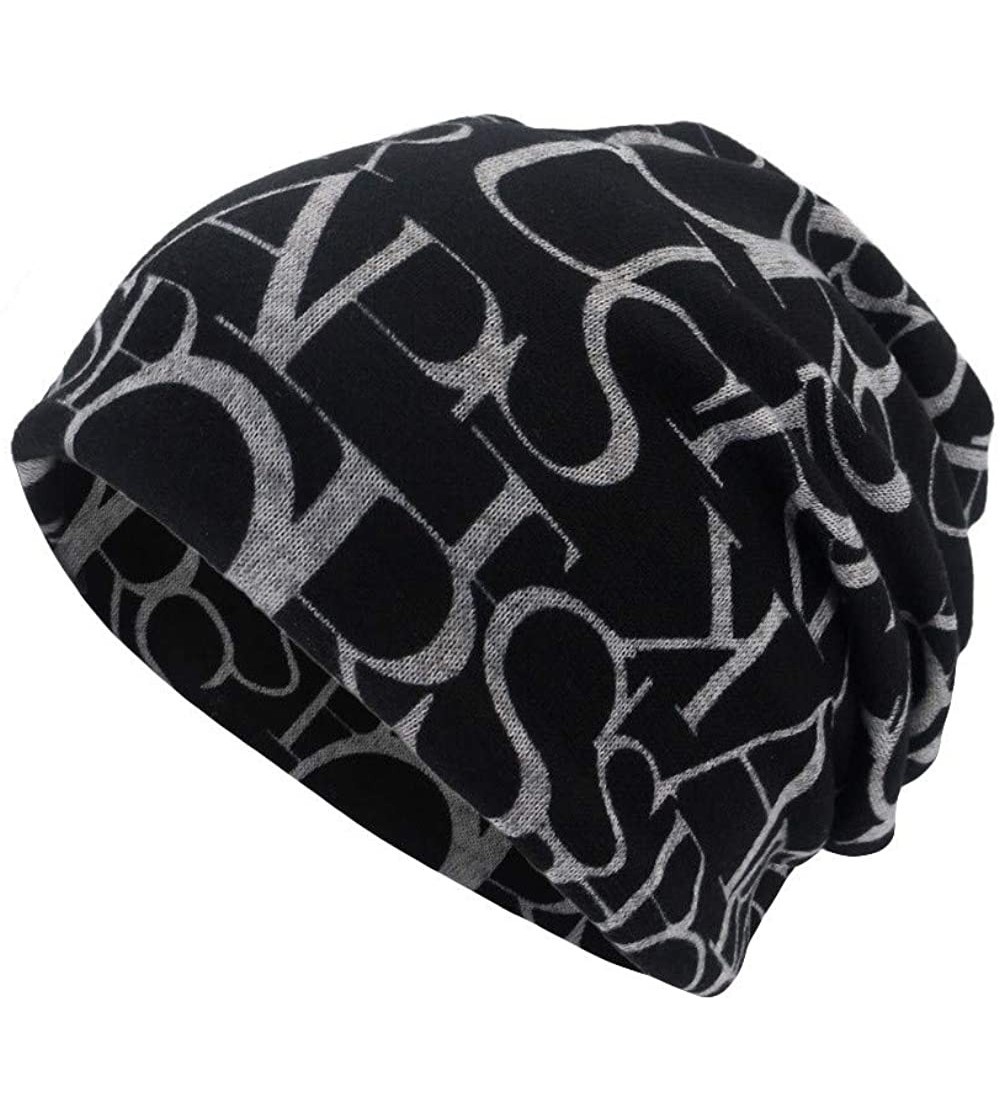 Skullies & Beanies Slouchy Beanie Hat Unisex Letter Print Scarf Casual Outdoor Convertible Skull Cap Windproof Hats - Black-1...