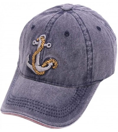 Baseball Caps Unisex Anchor Embroidery Denim Hat Vintage Washed Baseball Cap Captain - Blue - CH18N72L50M $21.71