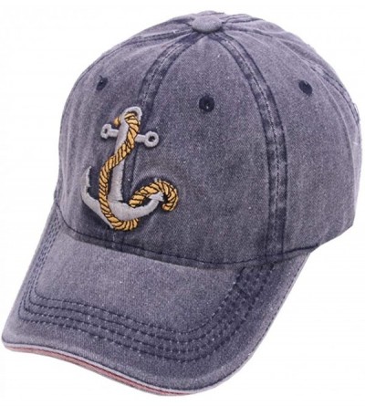 Baseball Caps Unisex Anchor Embroidery Denim Hat Vintage Washed Baseball Cap Captain - Blue - CH18N72L50M $11.43