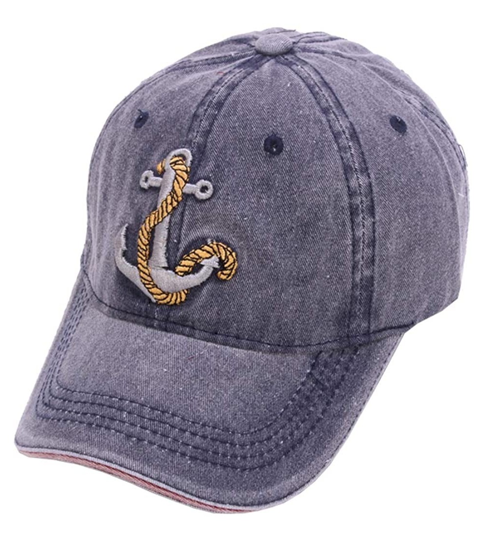 Baseball Caps Unisex Anchor Embroidery Denim Hat Vintage Washed Baseball Cap Captain - Blue - CH18N72L50M $11.43