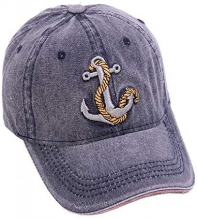 Baseball Caps Unisex Anchor Embroidery Denim Hat Vintage Washed Baseball Cap Captain - Blue - CH18N72L50M $11.43