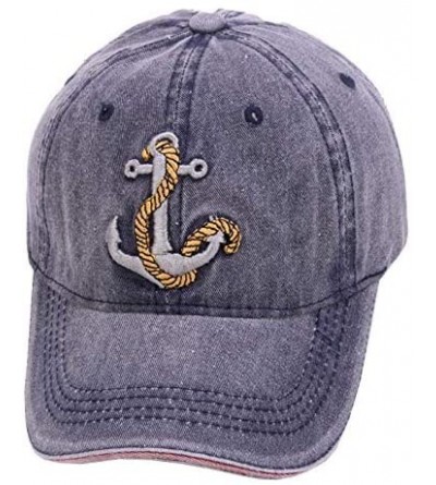 Baseball Caps Unisex Anchor Embroidery Denim Hat Vintage Washed Baseball Cap Captain - Blue - CH18N72L50M $11.43