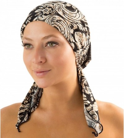 Skullies & Beanies Pre Tied Bandana Turban Chemo Head Scarf Sleep Hair Cover Hat - Black/Ivory/Brown - C312L9RCJNZ $17.71