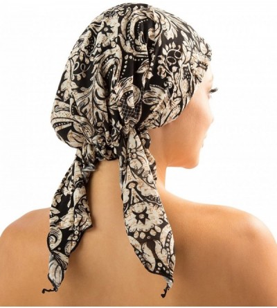 Skullies & Beanies Pre Tied Bandana Turban Chemo Head Scarf Sleep Hair Cover Hat - Black/Ivory/Brown - C312L9RCJNZ $17.71