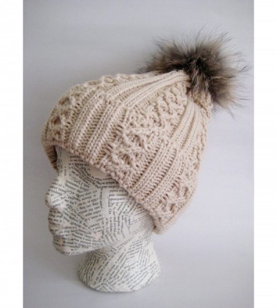 Skullies & Beanies Winter Women Asian Raccoon Pom Beanie Hat M-2013-340RN - Beige - CJ11KBGFQLD $33.04