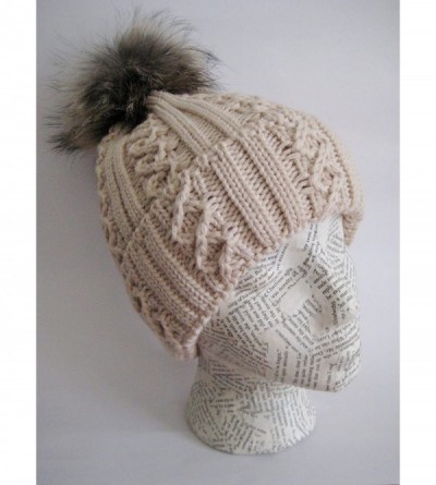 Skullies & Beanies Winter Women Asian Raccoon Pom Beanie Hat M-2013-340RN - Beige - CJ11KBGFQLD $33.04