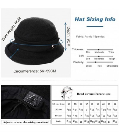 Bucket Hats Womens Winter Bucket Derby Gatsby Vintage 1920s Round Bowler Beret Church Hat Fall Black 56-59cm - CW18YM56RGZ $1...