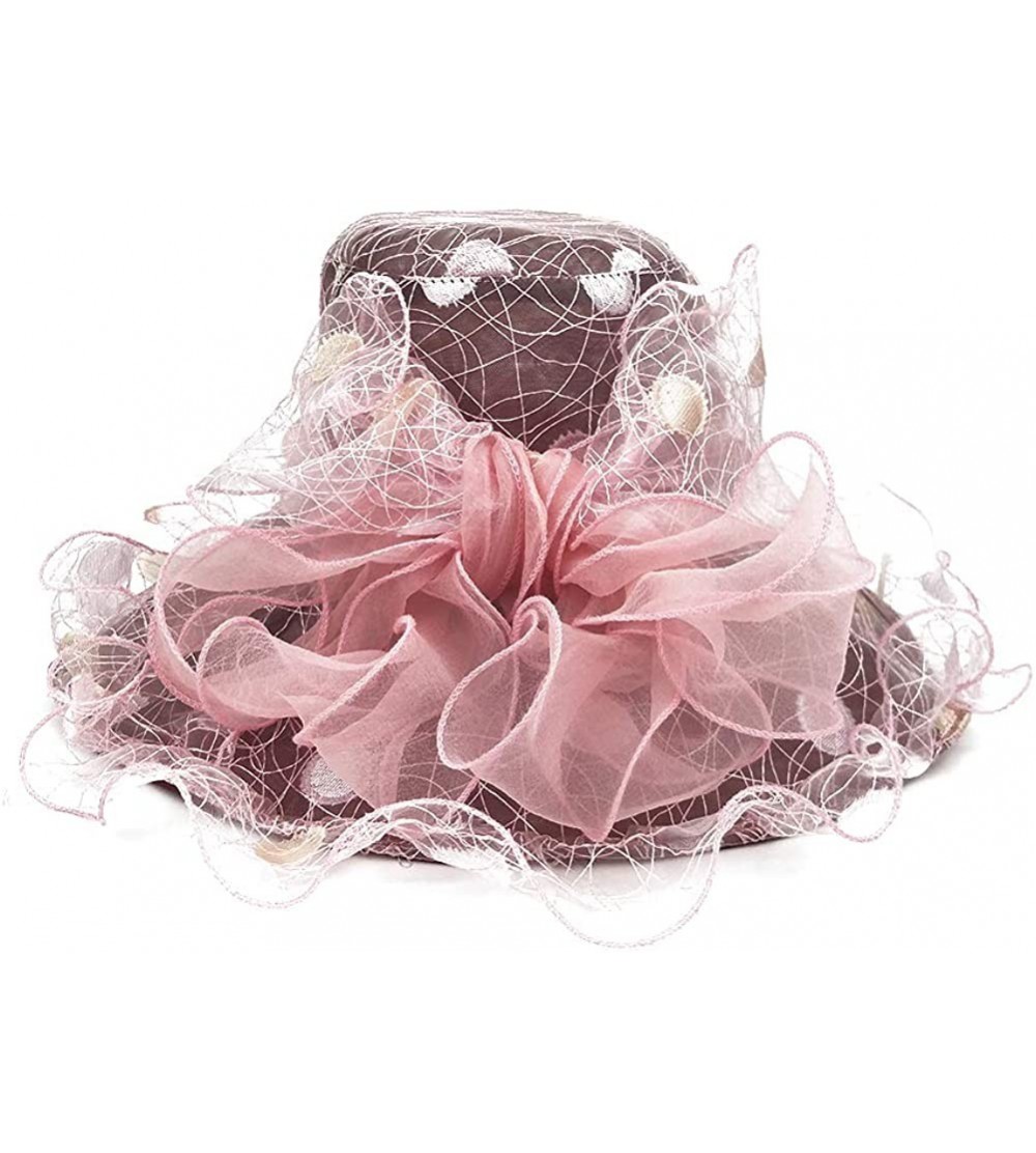 Sun Hats Womens Tea Party Church Derby Flower Organza Hat - 2-pink - CQ18OWMH3ET $11.40