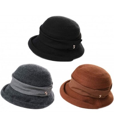 Bucket Hats Womens Winter Bucket Derby Gatsby Vintage 1920s Round Bowler Beret Church Hat Fall Black 56-59cm - CW18YM56RGZ $1...