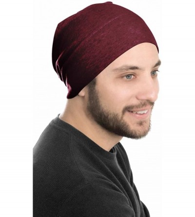 Skullies & Beanies Mens Relaxed Beanie - 100% Cotton Beanie Hats for Guys - Burgundy Wine - C7184GTSE0T $19.14