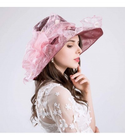 Sun Hats Womens Tea Party Church Derby Flower Organza Hat - 2-pink - CQ18OWMH3ET $11.40