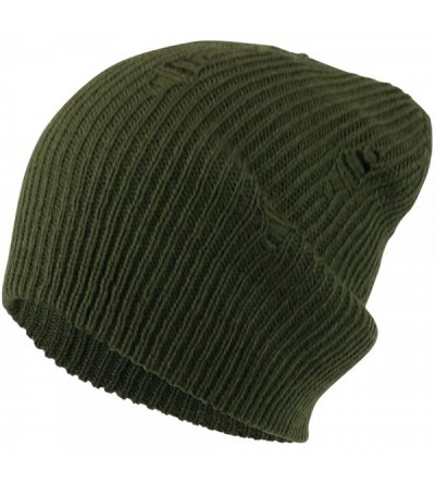 Skullies & Beanies Vintage Frayed Pattern Knit Deep Slouchy Beanie - Olv - CZ1884D4ZM0 $12.62