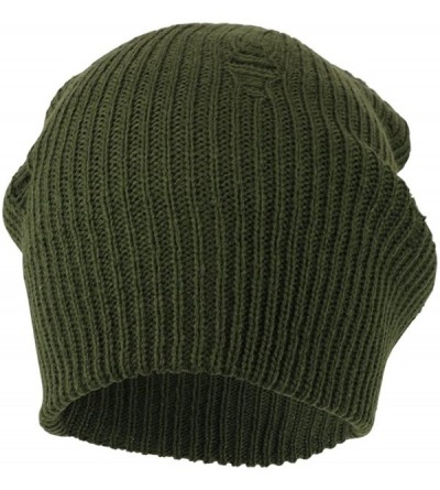 Skullies & Beanies Vintage Frayed Pattern Knit Deep Slouchy Beanie - Olv - CZ1884D4ZM0 $12.62