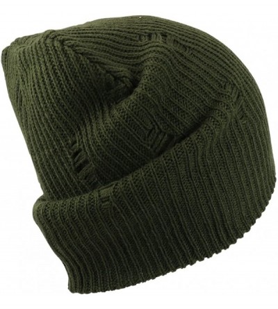 Skullies & Beanies Vintage Frayed Pattern Knit Deep Slouchy Beanie - Olv - CZ1884D4ZM0 $12.62