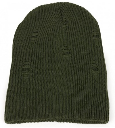 Skullies & Beanies Vintage Frayed Pattern Knit Deep Slouchy Beanie - Olv - CZ1884D4ZM0 $12.62