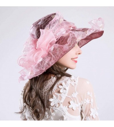 Sun Hats Womens Tea Party Church Derby Flower Organza Hat - 2-pink - CQ18OWMH3ET $11.40