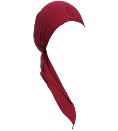 Skullies & Beanies Womens Turban Chemo Hat Head Scarves Slip-On Pre-Tied Headwear Bandana Sleep Hair Cover - Red - CU196DKO0T...