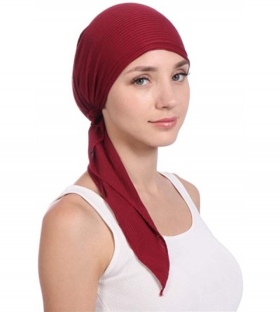 Skullies & Beanies Womens Turban Chemo Hat Head Scarves Slip-On Pre-Tied Headwear Bandana Sleep Hair Cover - Red - CU196DKO0T...